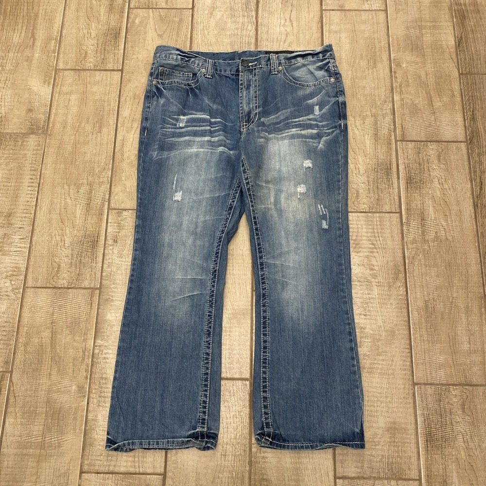 TK Axel Mfg Co Jeans Men 38x32 Blue Denim Distressed Walcott Vintage Boot Biker